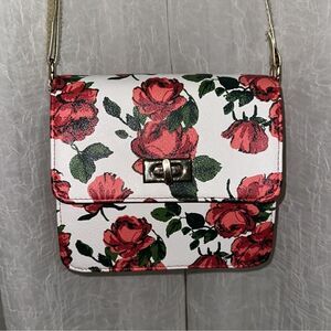 DISNEY Beauty & The Beast Rose Floral Gold Tone Faux Leather Mini Crossbody Bag